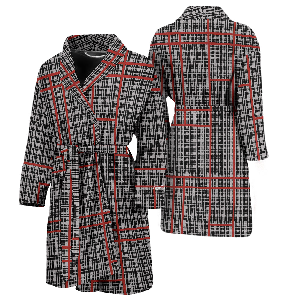 Grey Plaid with Red Line Bath Robe - Men