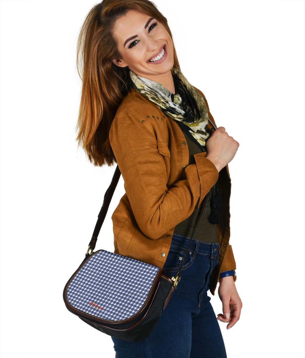 Navy Blue Houndstooth Saddle Shoulder Bag