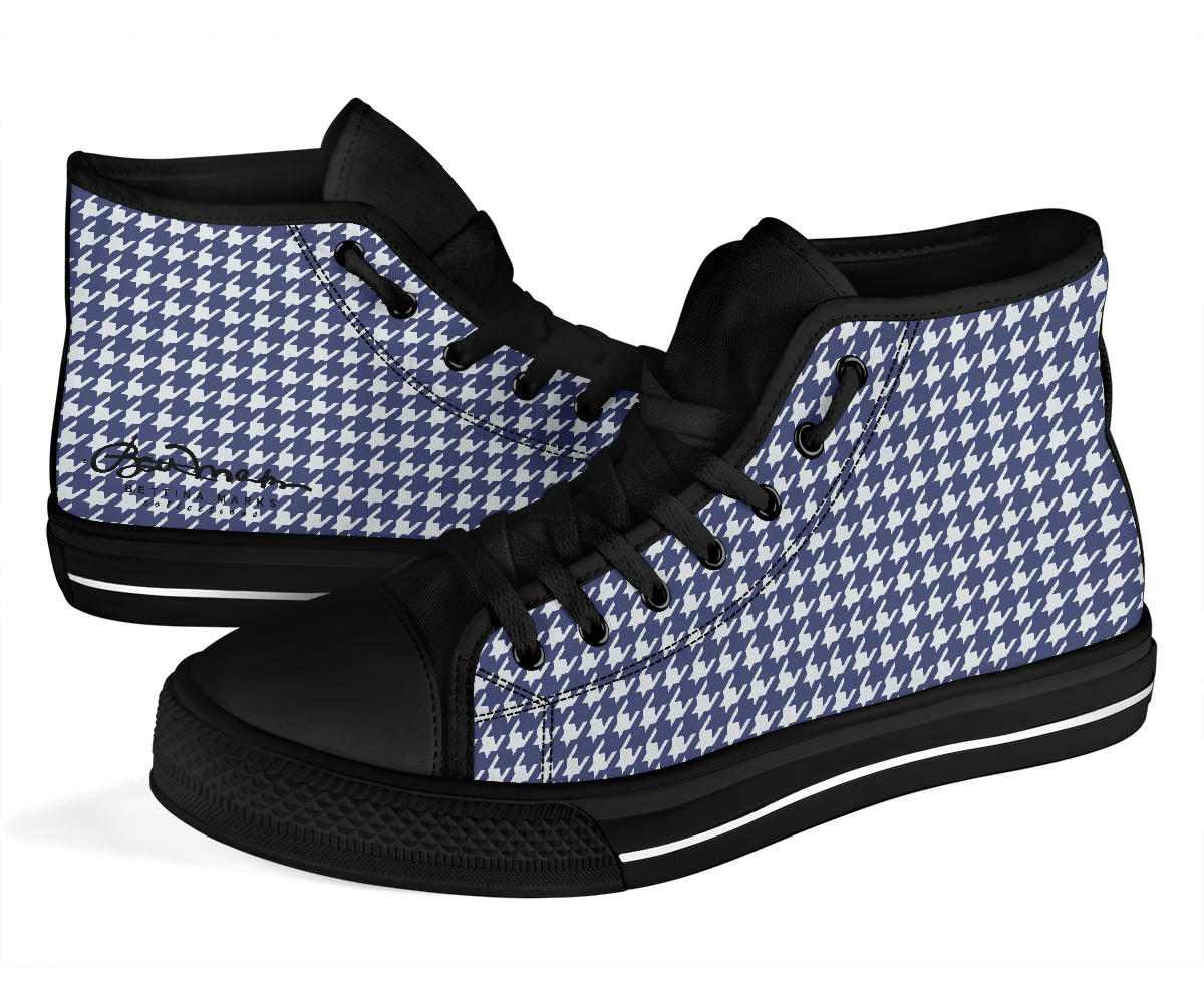 Navy Blue Houndstooth High Top Sneakers