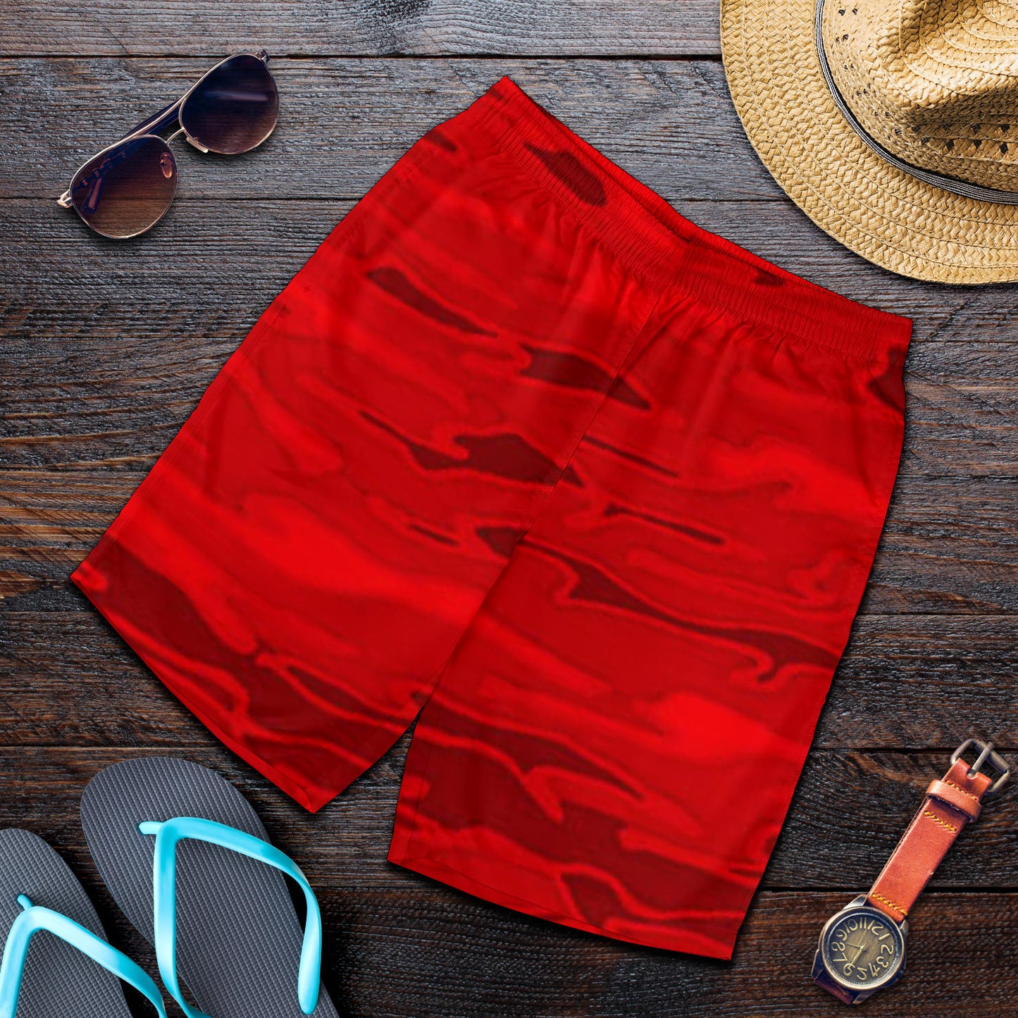 Red Camouflage Mens Shorts