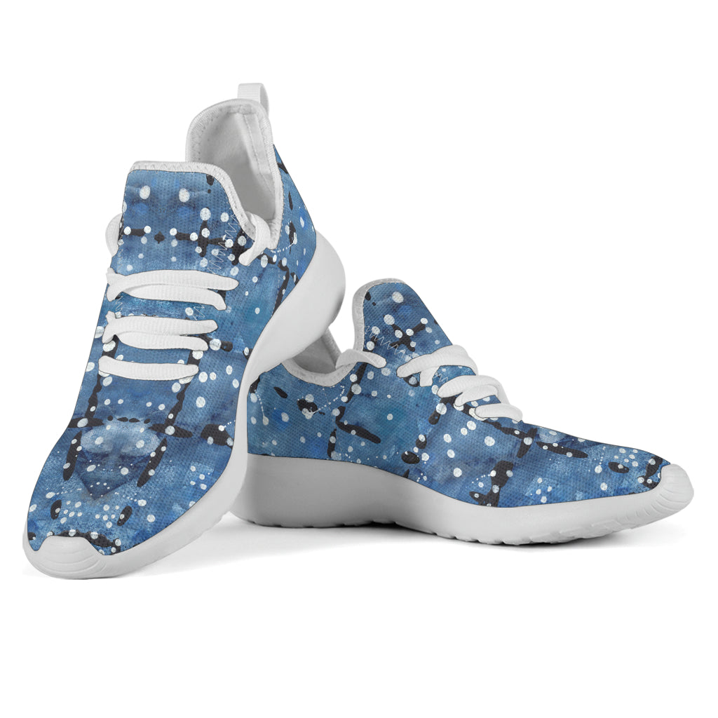 Blu&White Dotted Plaid Mesh Knit Sneakers