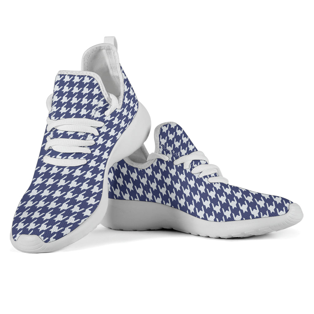 Navy Blue Houndstooth Mesh Knit Sneakers