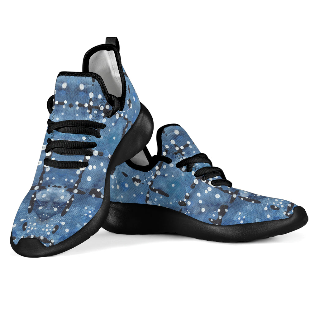 Blu&White Dotted Plaid Mesh Knit Sneakers