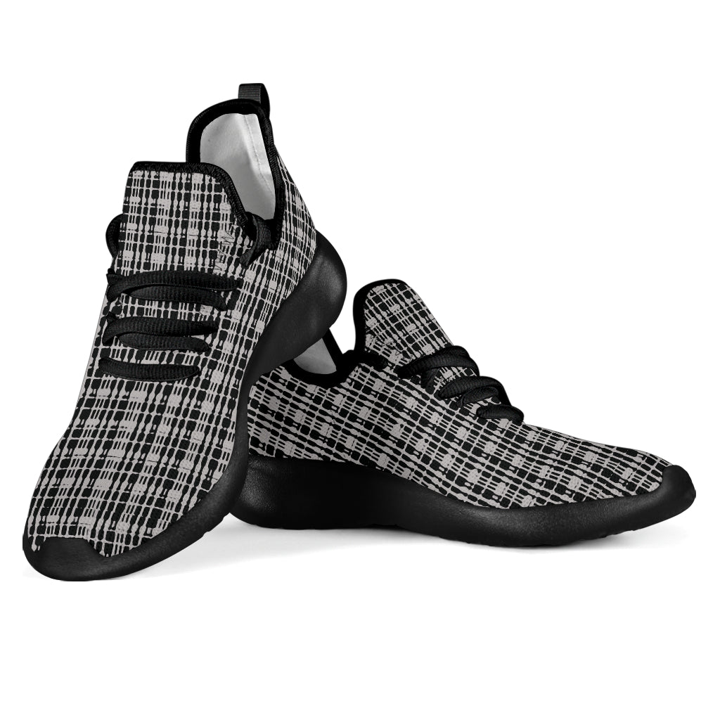 Grey Tight Plaid Mesh Knit Sneakers