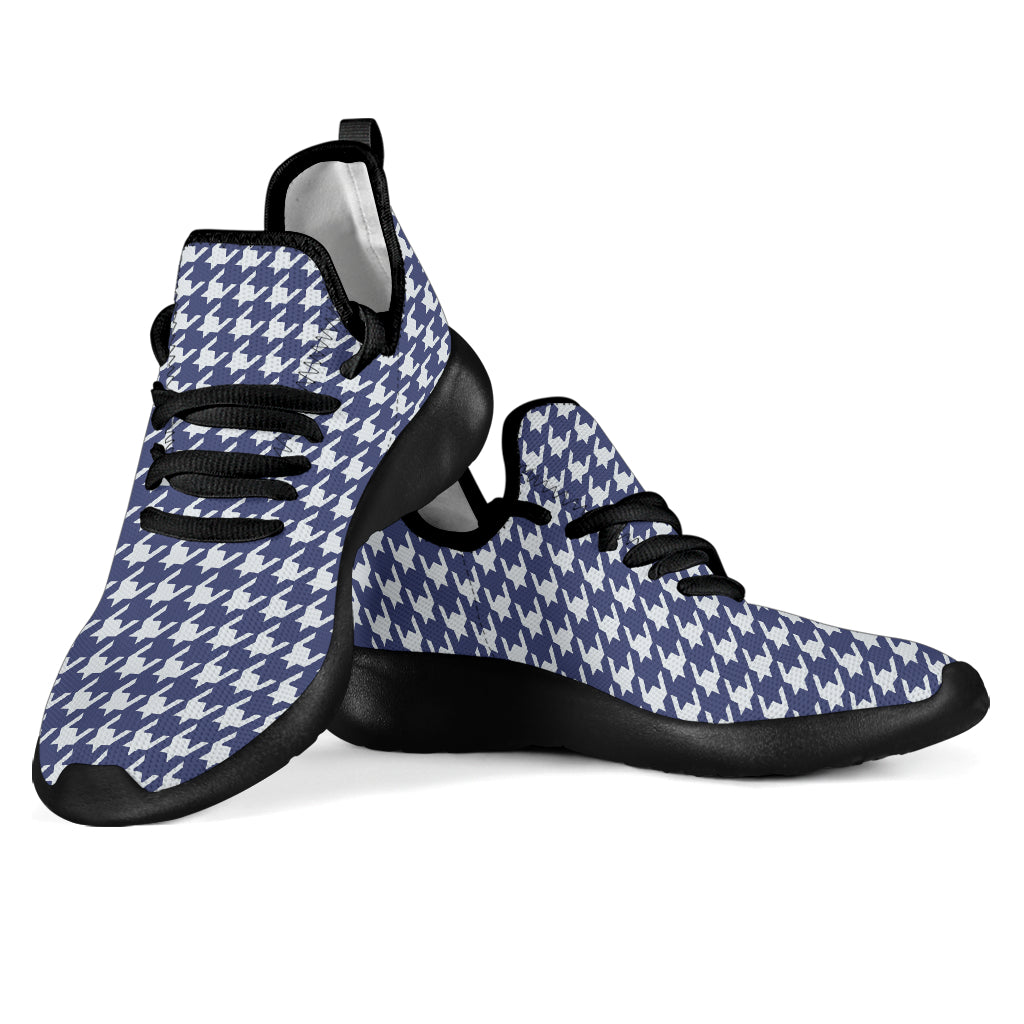 Navy Blue Houndstooth Mesh Knit Sneakers