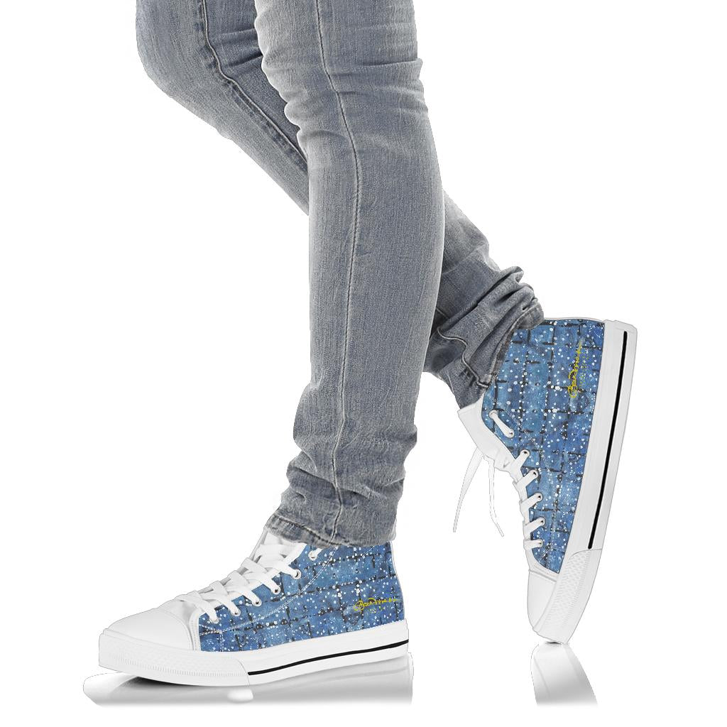 Blu&White Dotted Plaid High Top Sneakers
