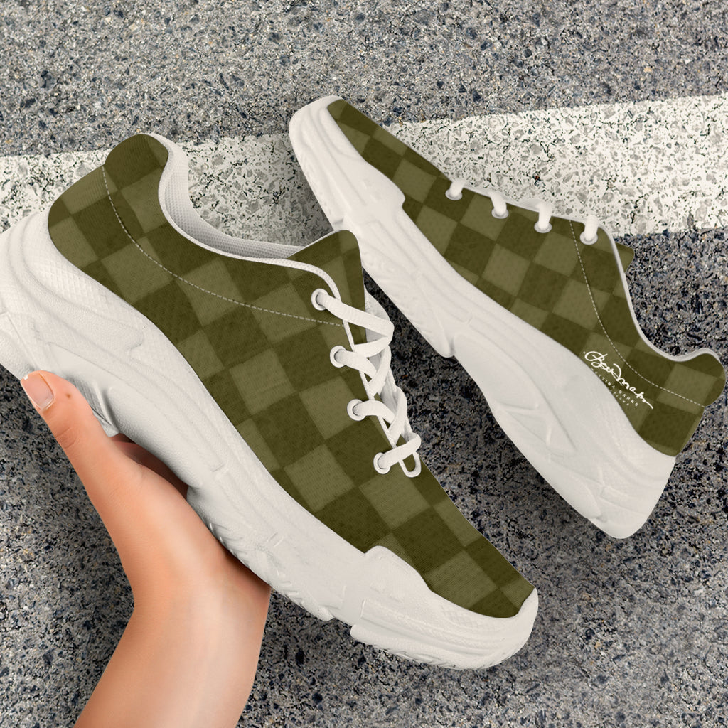 Khaki Checkerboard Athletic Sneakers