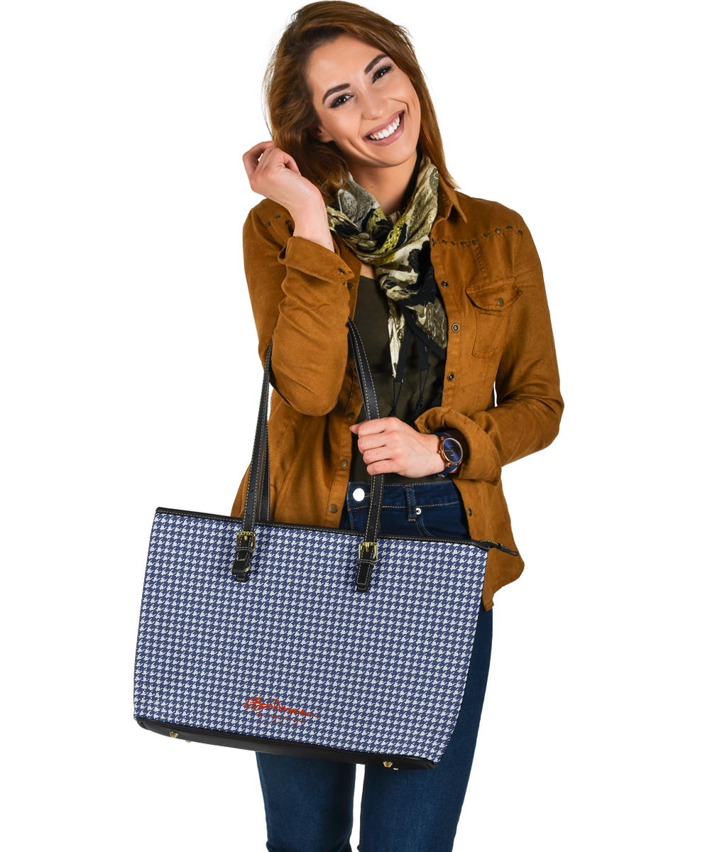 Navy Blue Houndstooth Large Tote Bag