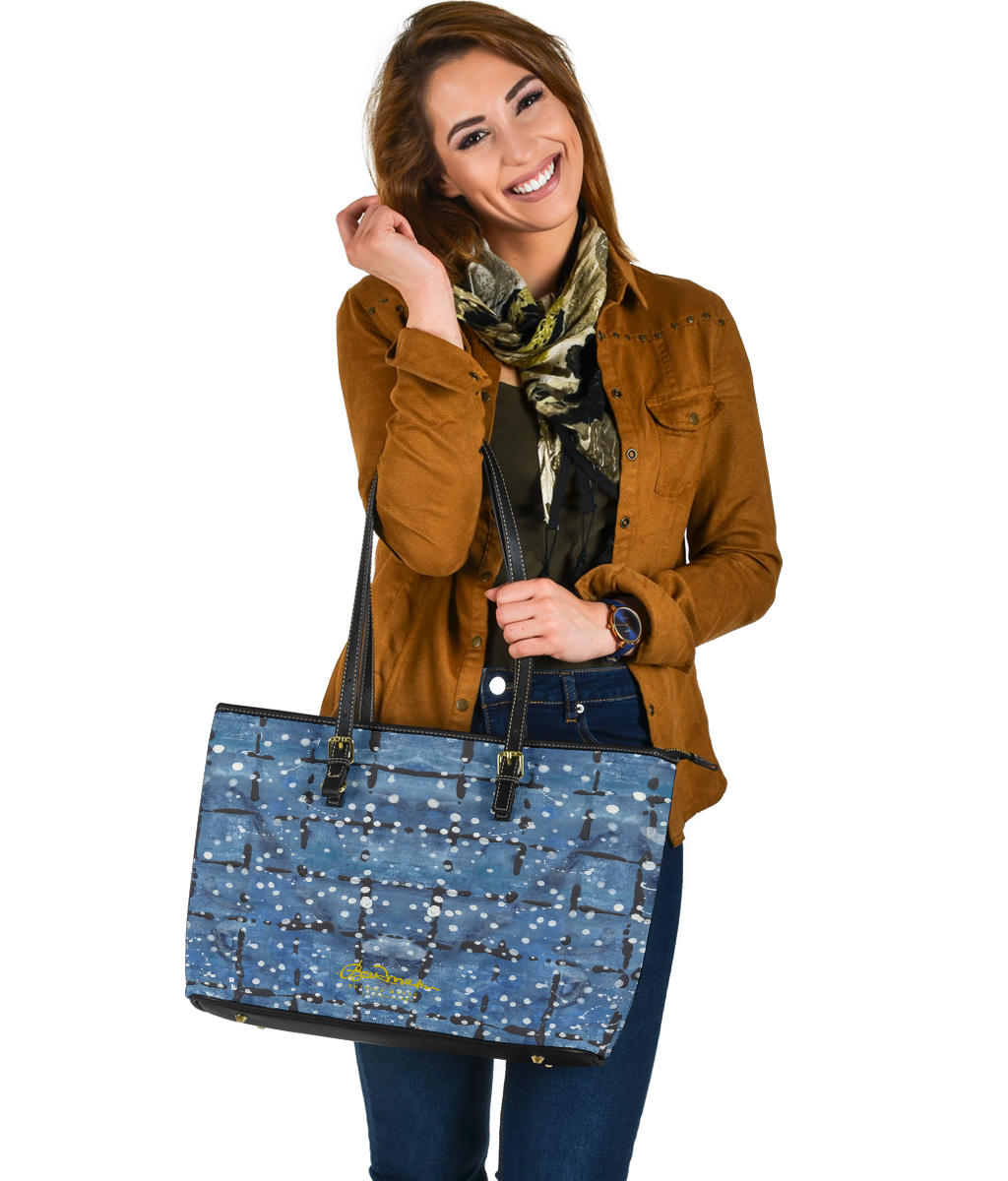 Blu&White Dotted Plaid Large Tote Bag