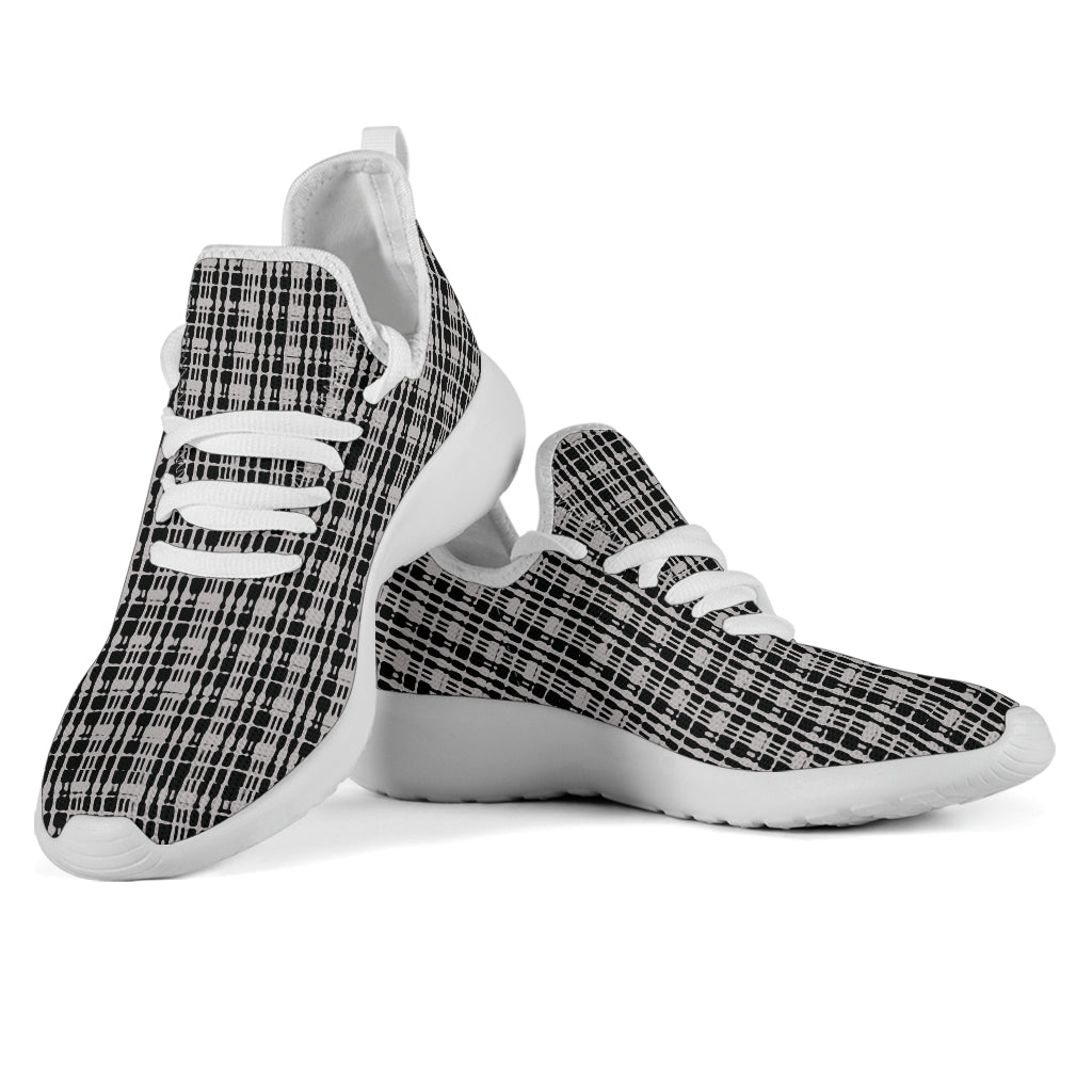 Grey Tight Plaid Mesh Knit Sneakers