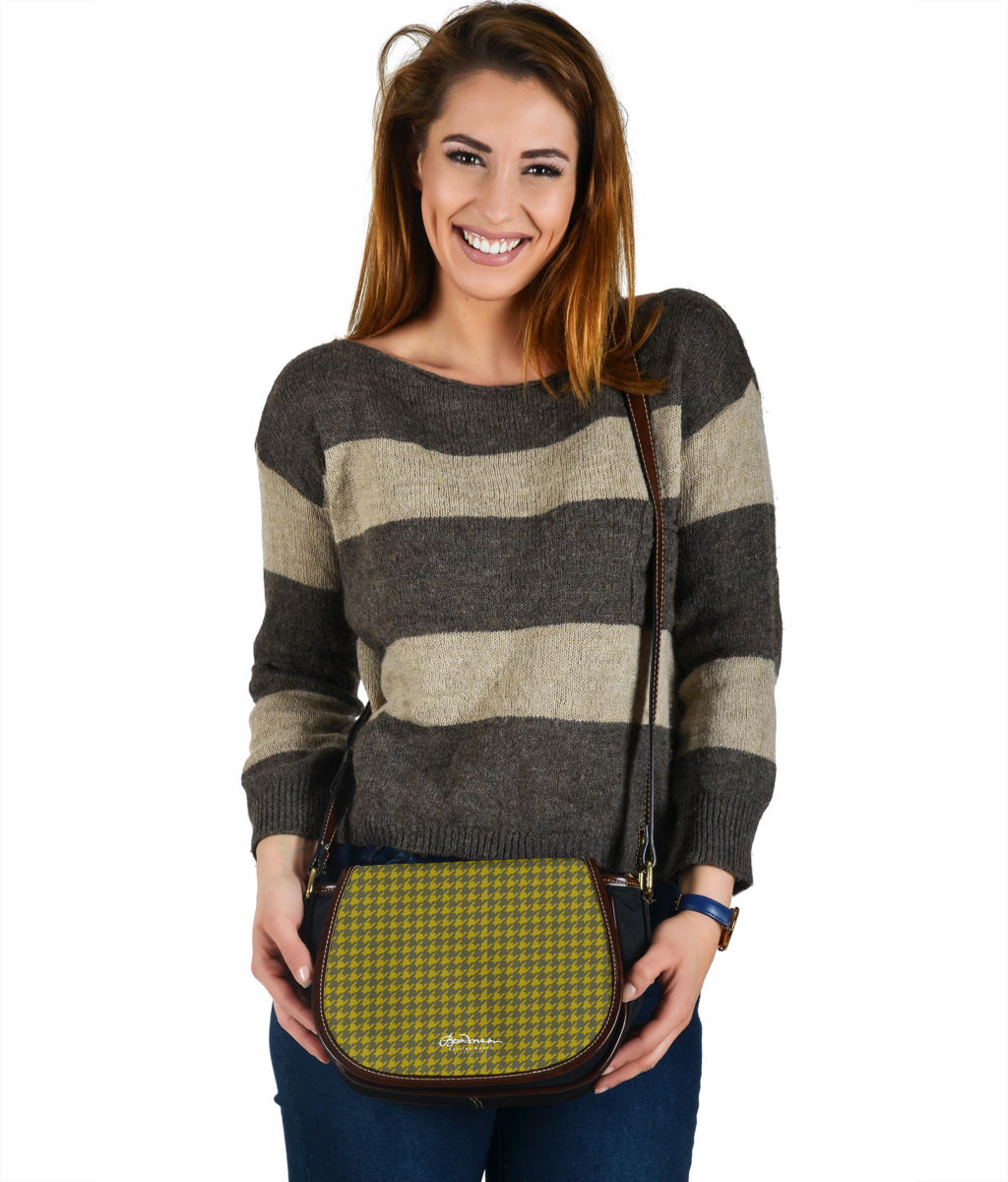Olive Houndstooth Saddle Shoulder Bag