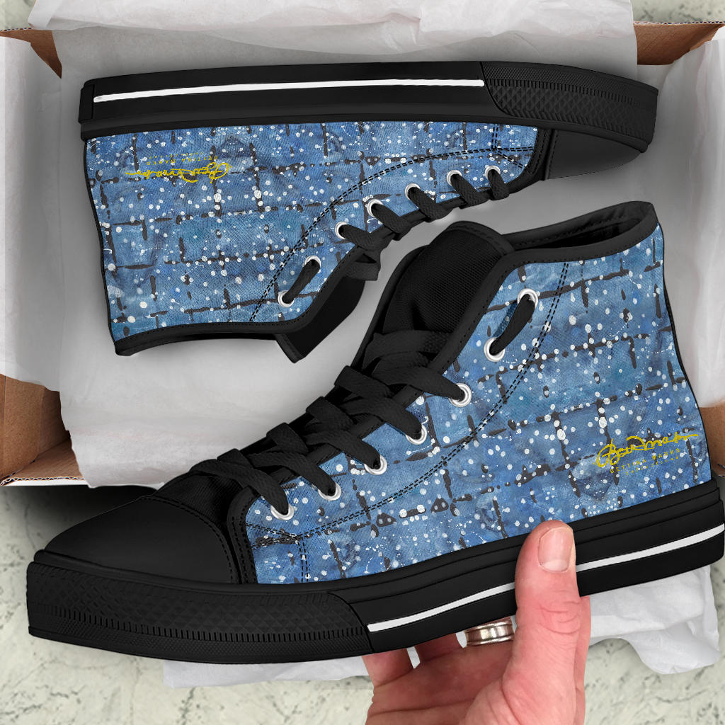 Blu&White Dotted Plaid High Top Sneakers