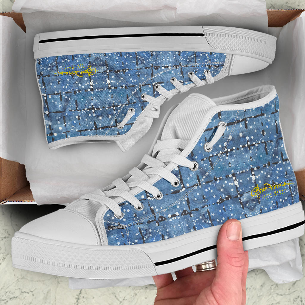Blu&White Dotted Plaid High Top Sneakers
