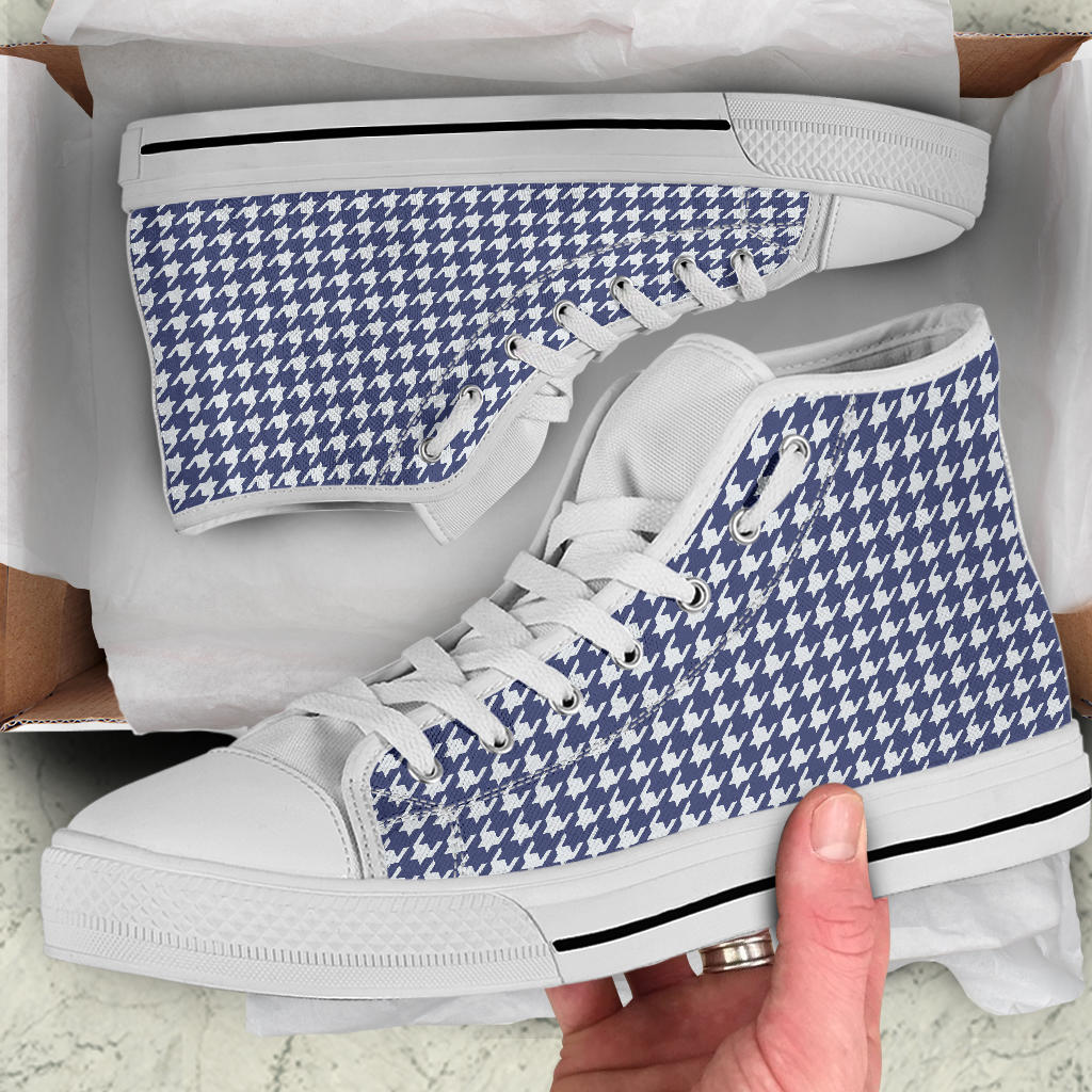 Navy Blue Houndstooth High Top Sneakers