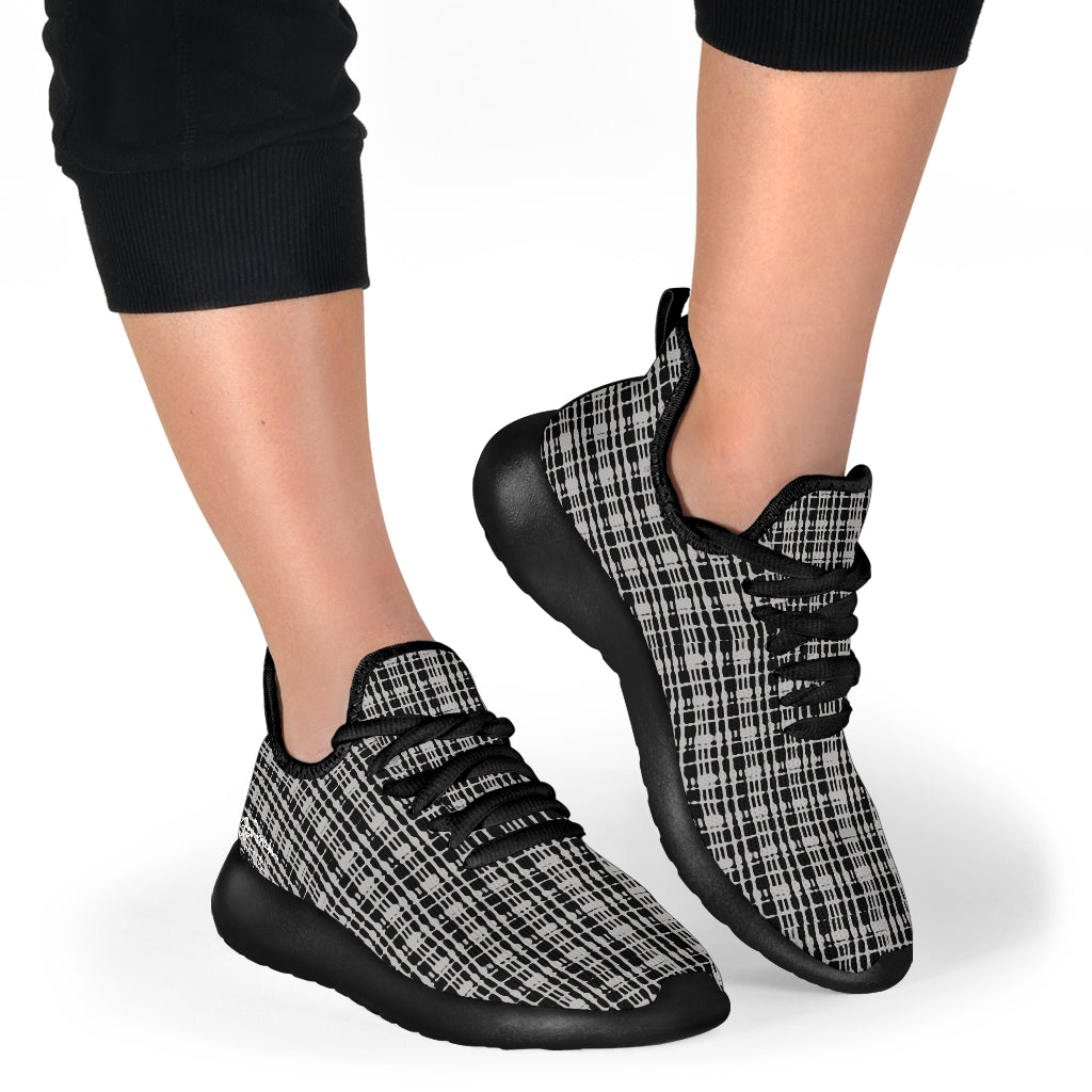 Grey Tight Plaid Mesh Knit Sneakers