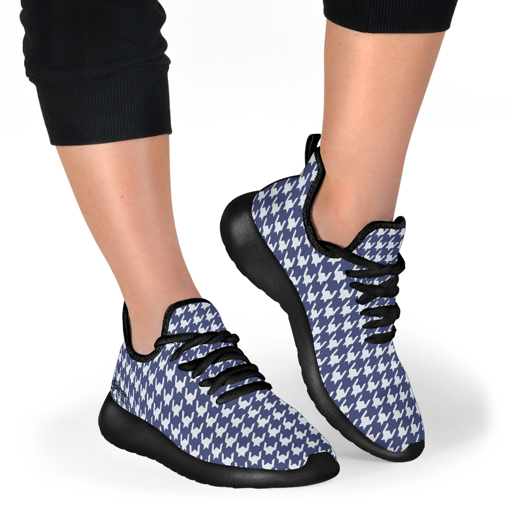 Navy Blue Houndstooth Mesh Knit Sneakers