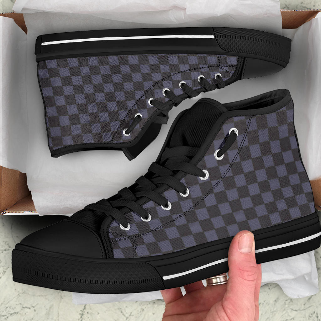 Slate Blue Checkerboard High Top Sneakers