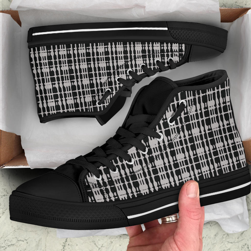 Grey Tight Plaid High Top Sneakers