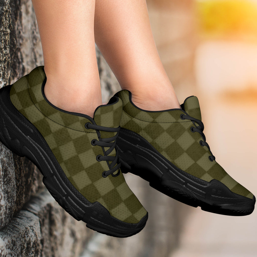 Khaki Checkerboard Athletic Sneakers