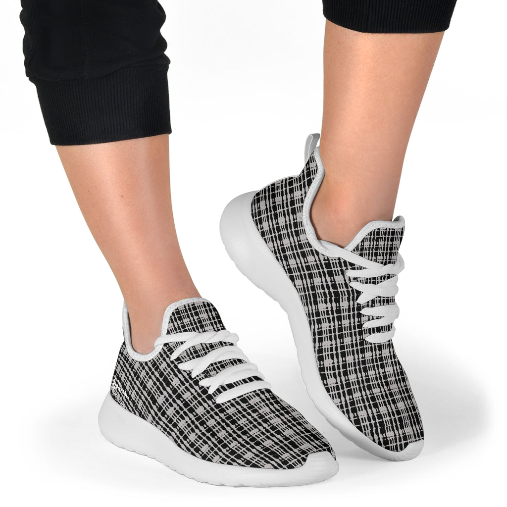 Grey Tight Plaid Mesh Knit Sneakers