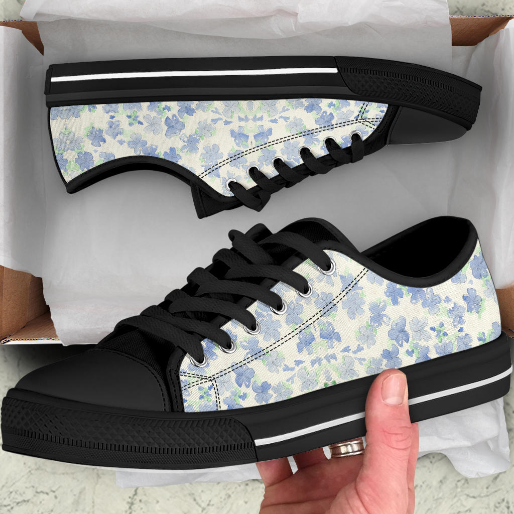 Blu&White Watercolor Floral Low Top Sneakers
