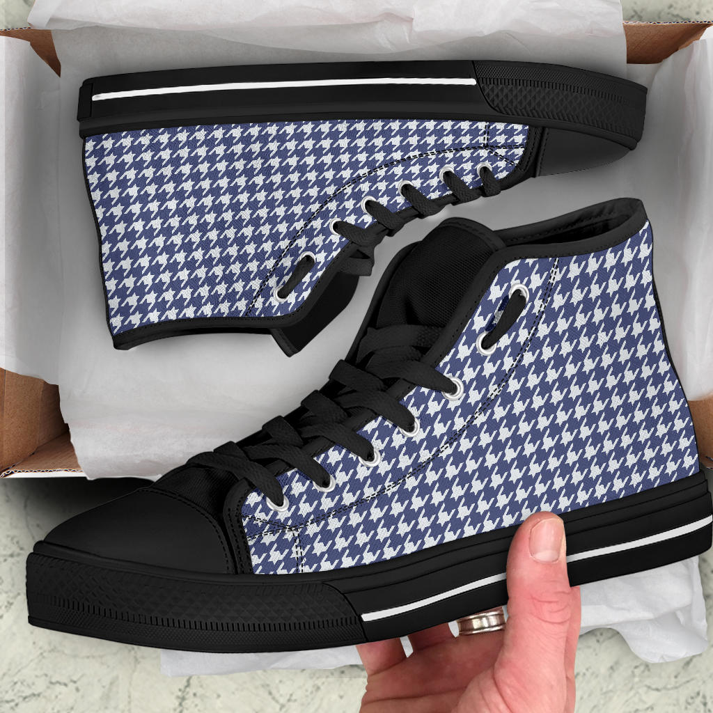 Navy Blue Houndstooth High Top Sneakers