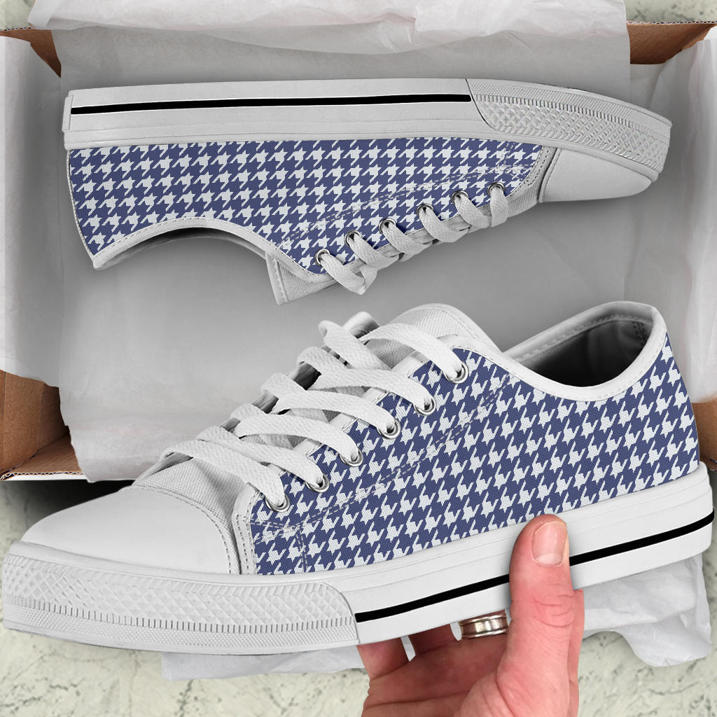 Navy Blue Houndstooth Low Top Sneakers