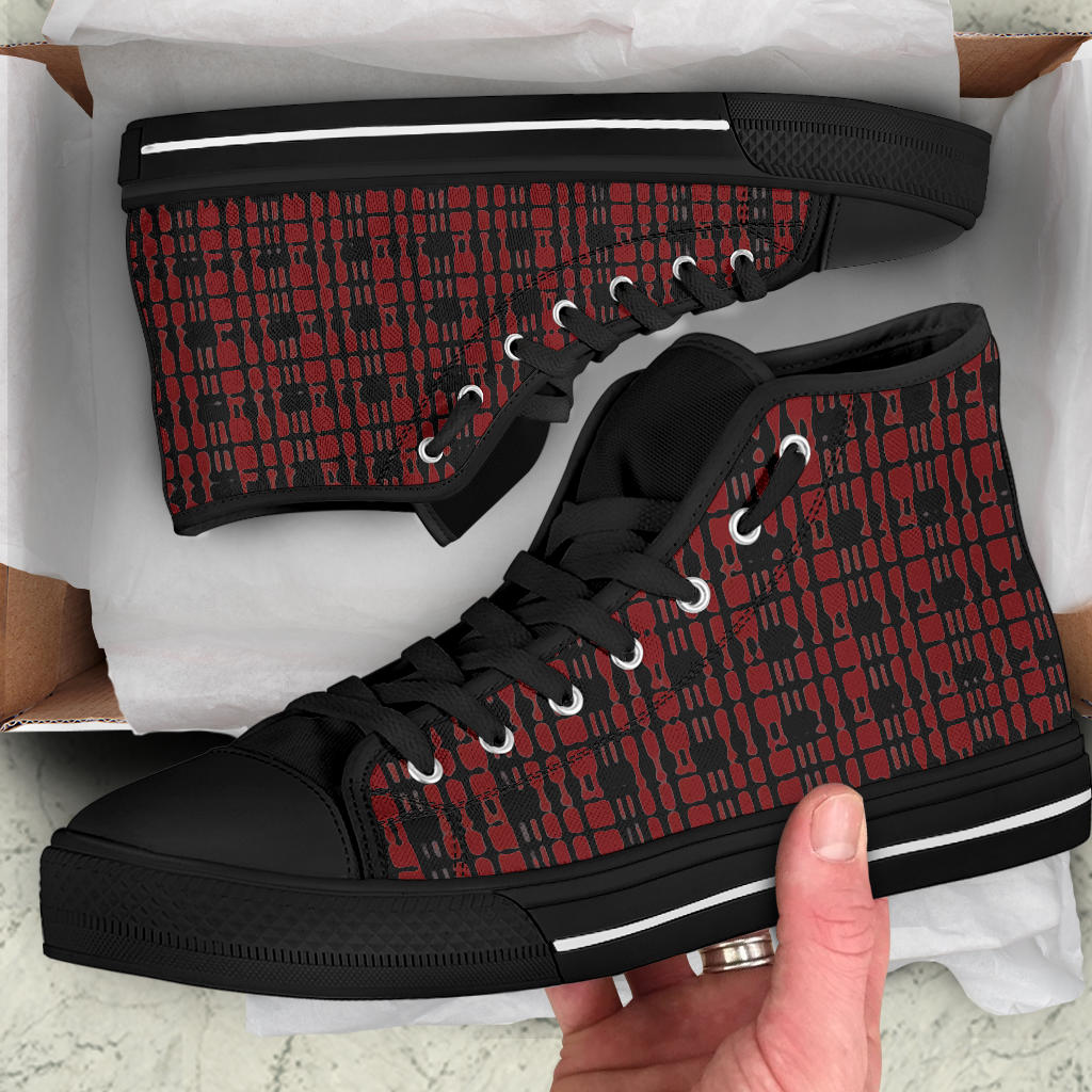 Black Red Tight Plaid High Top Sneakers