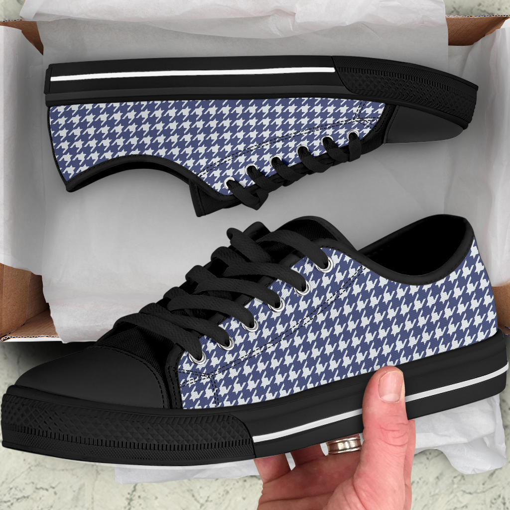Navy Blue Houndstooth Low Top Sneakers