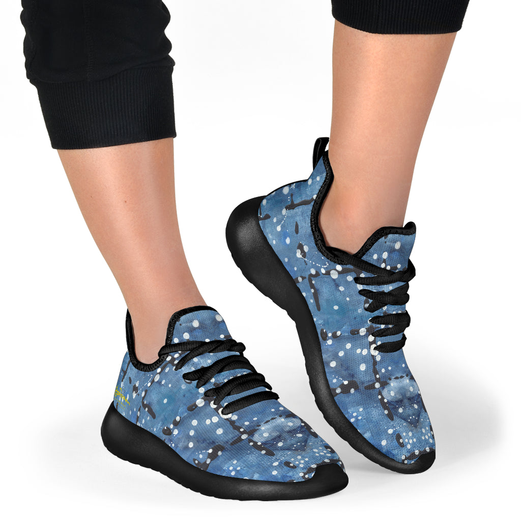 Blu&White Dotted Plaid Mesh Knit Sneakers