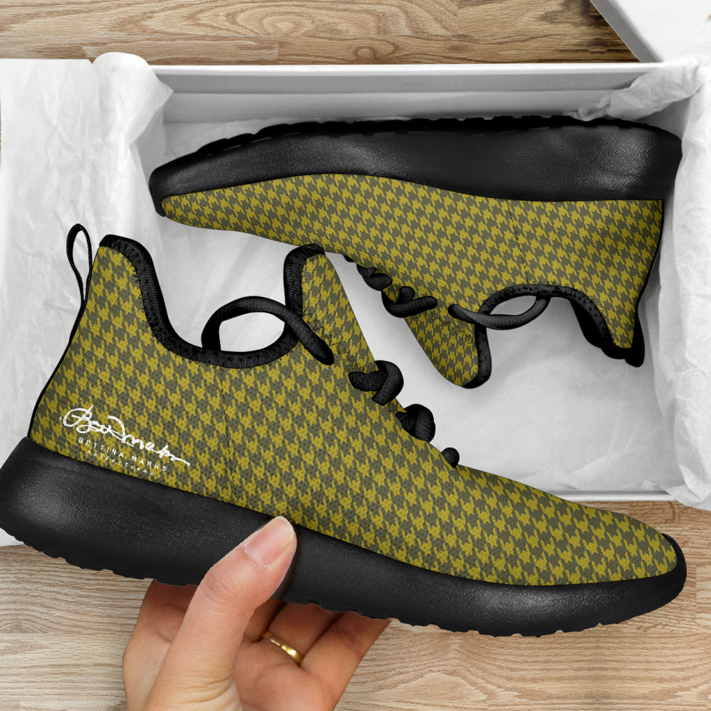 Olive Houndstooth Mesh Knit Sneakers