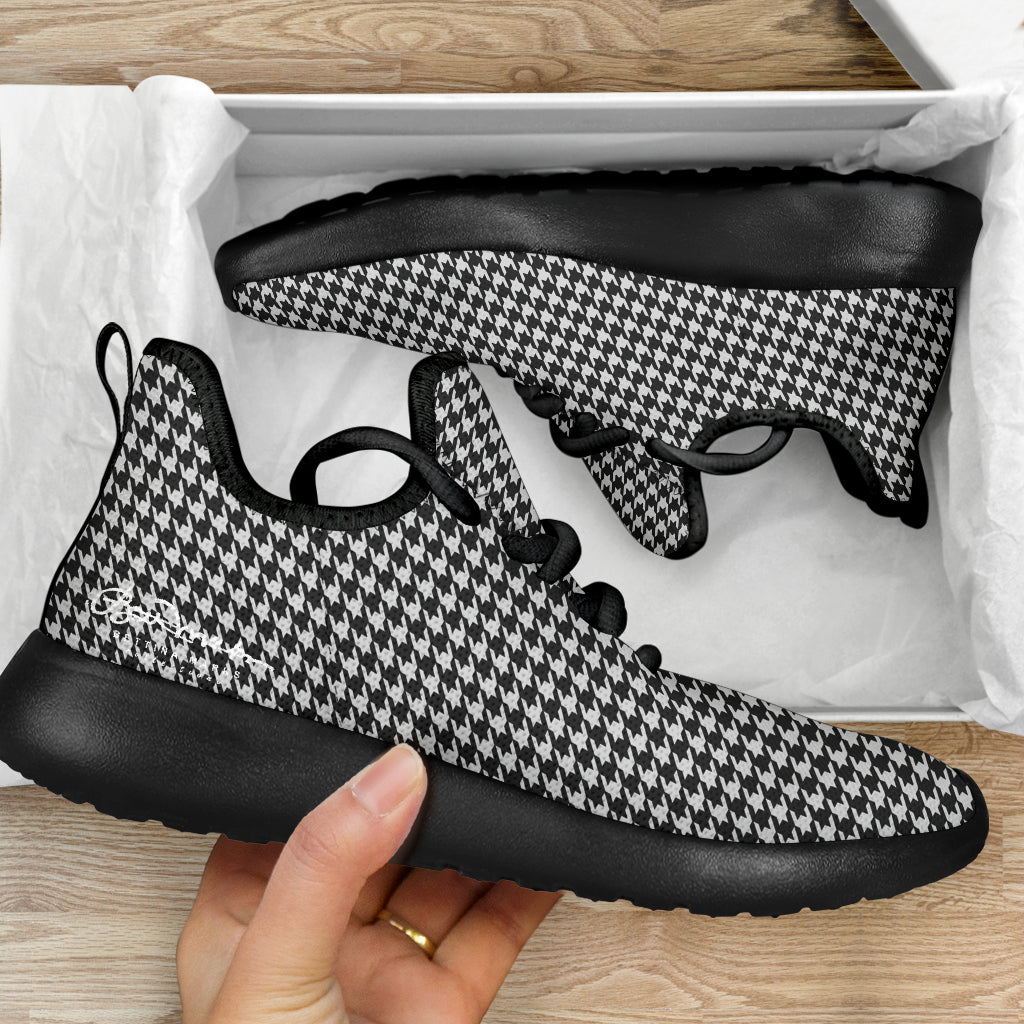 B&W Houndstooth Mesh Knit Sneakers