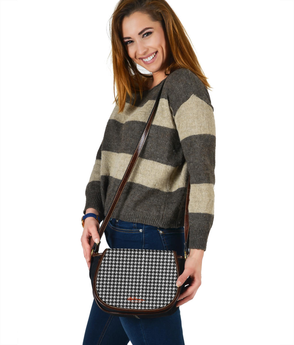 B&W Houndstooth Saddle Shoulder Bag