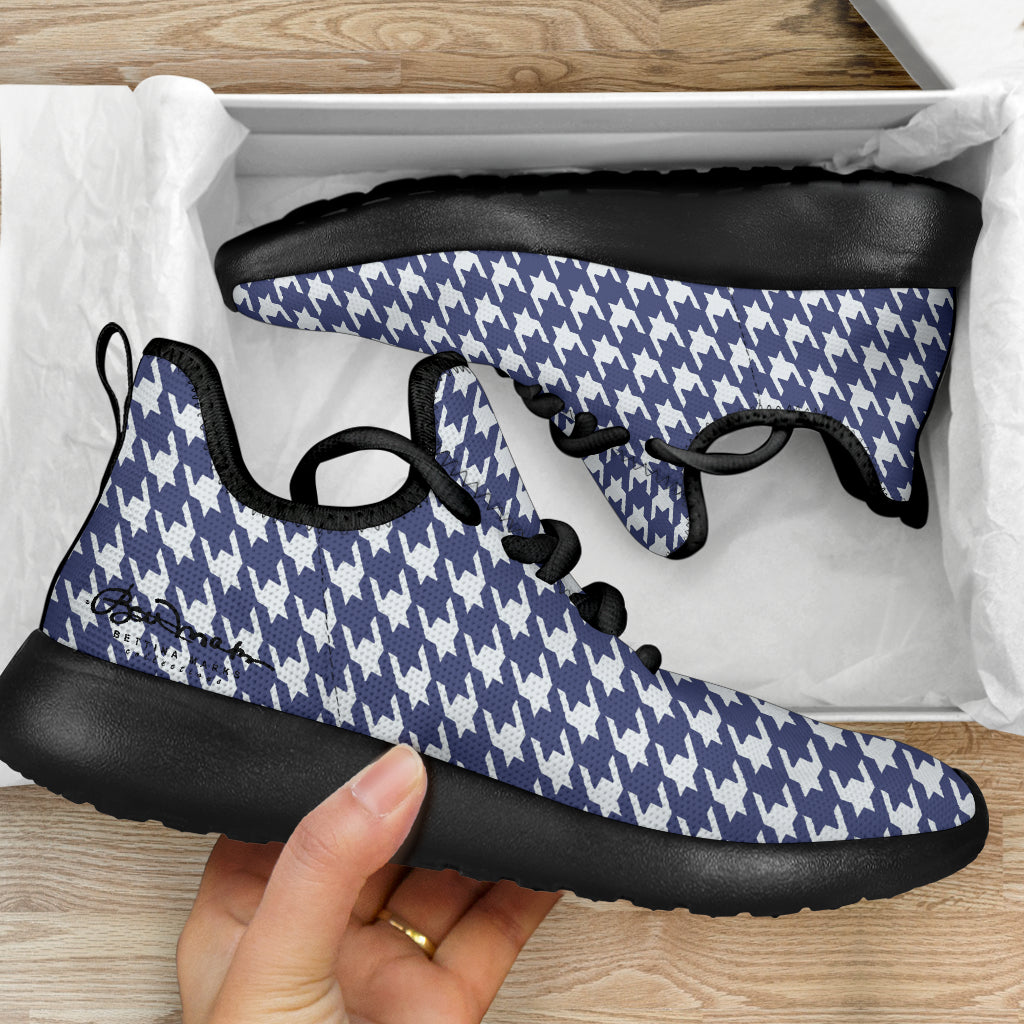 Navy Blue Houndstooth Mesh Knit Sneakers