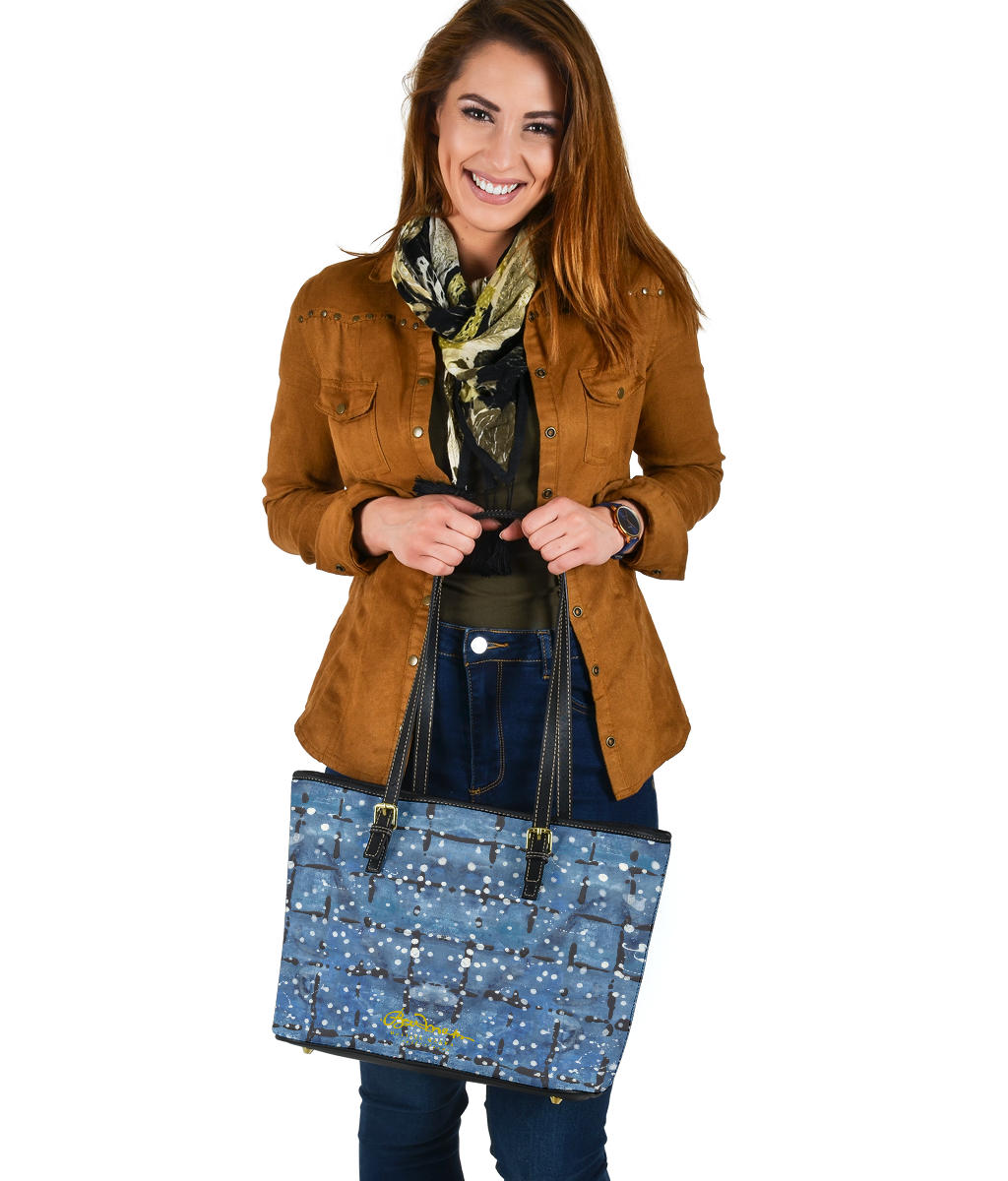 Blu&White Dotted Plaid Small Tote Bag