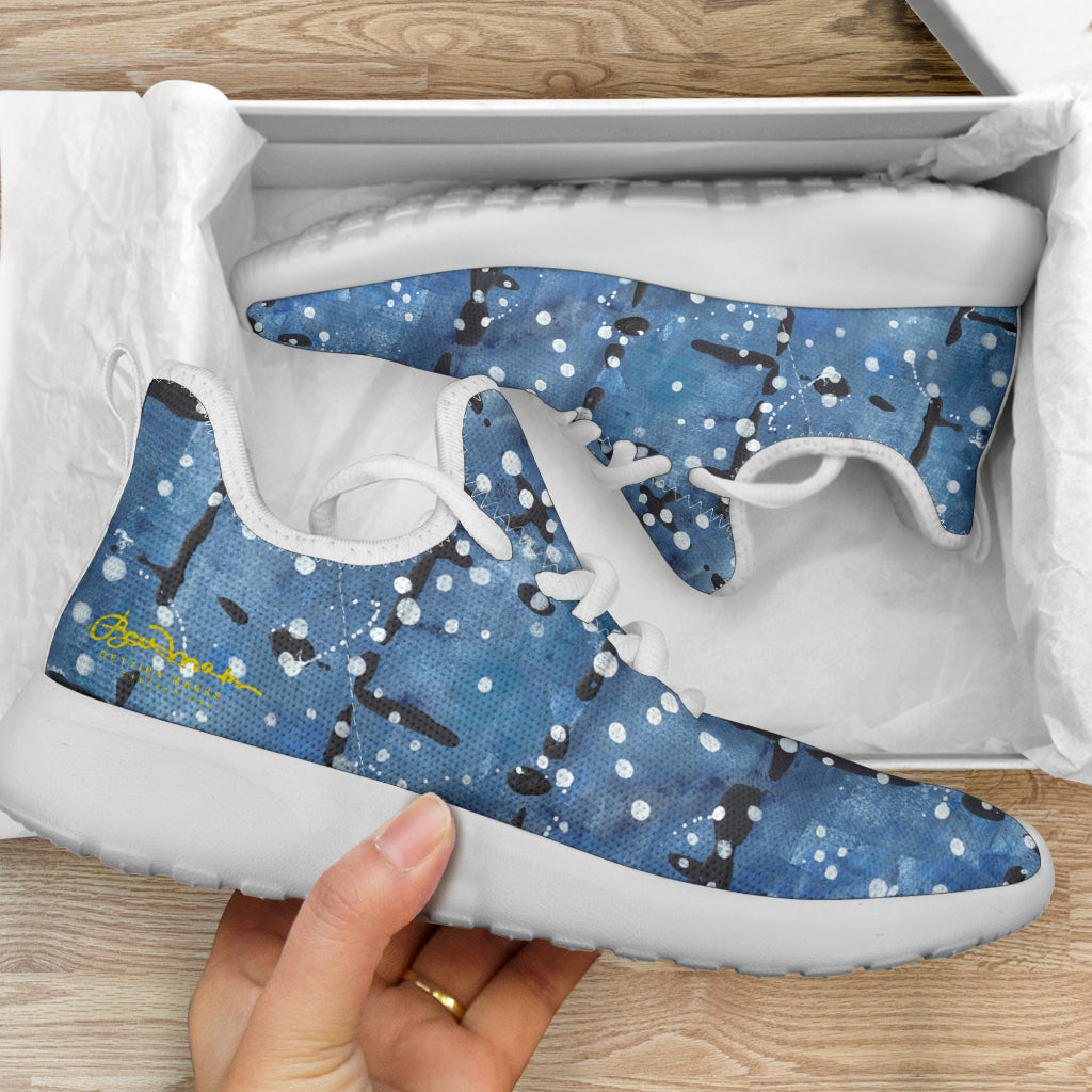 Blu&White Dotted Plaid Mesh Knit Sneakers