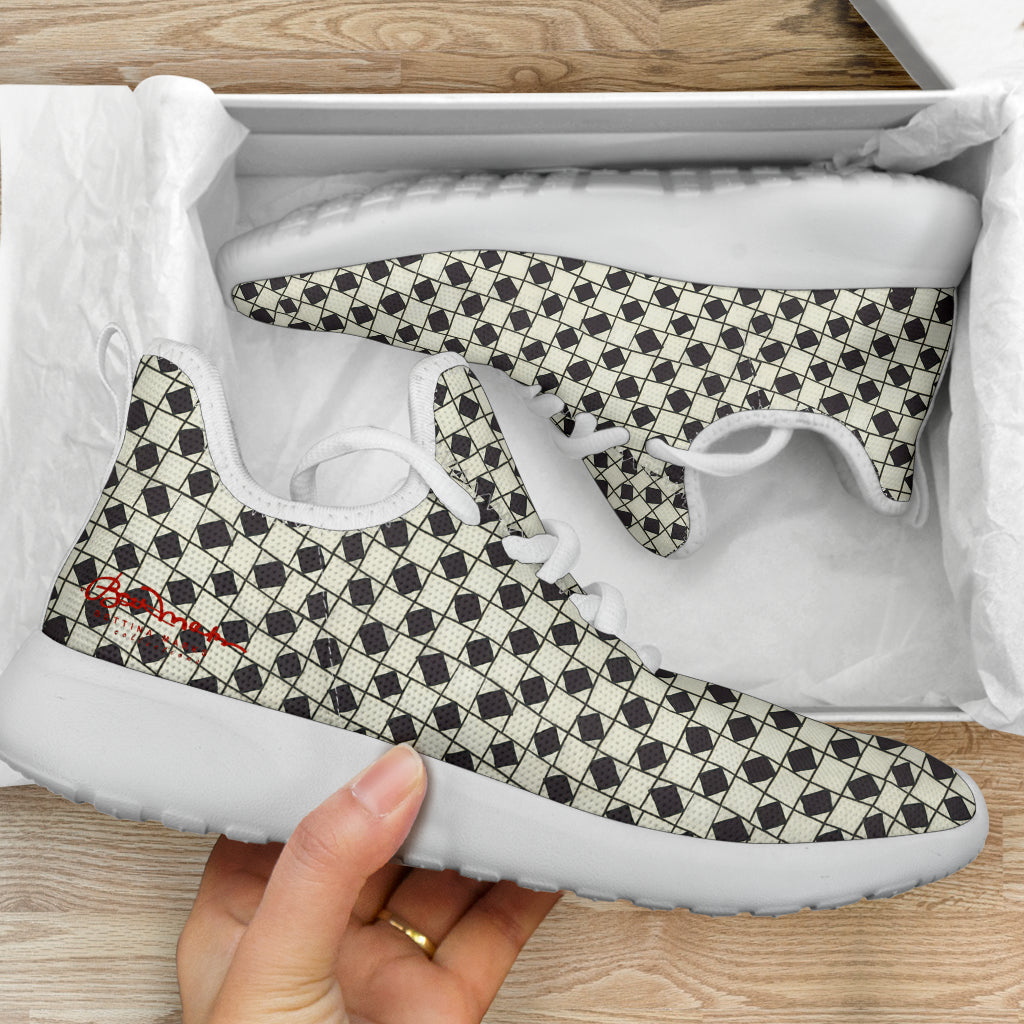 B&W Checkerboard Optical Mesh Knit Sneakers