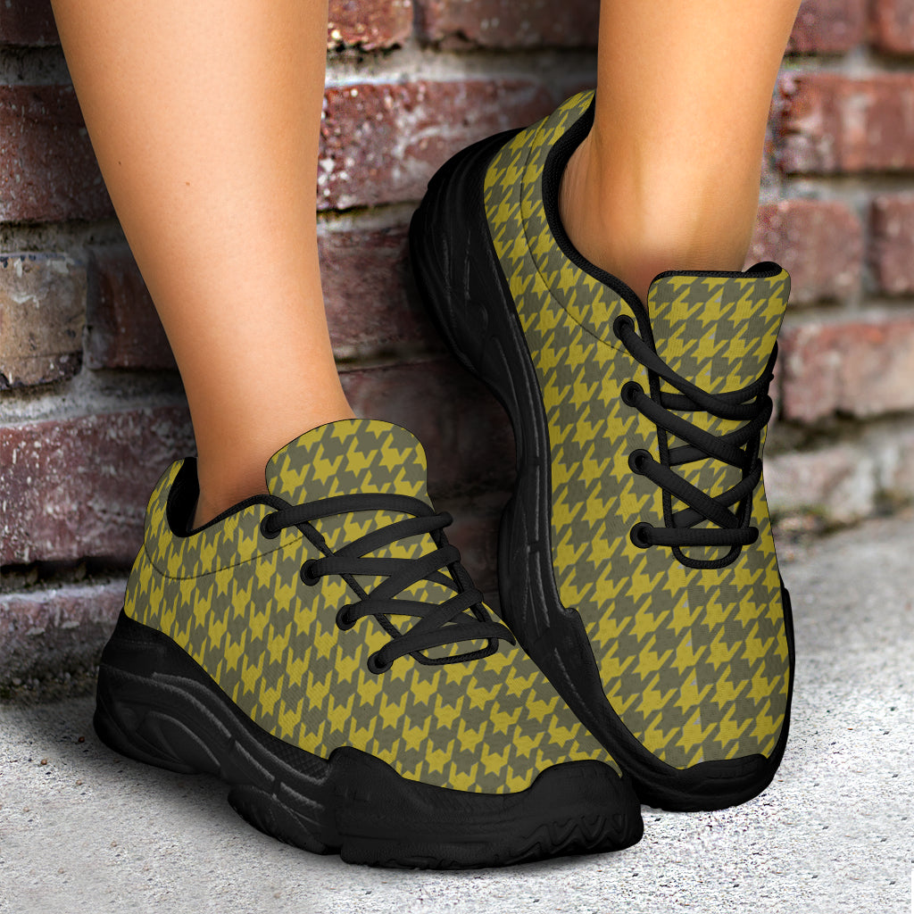 Olive Houndstooth Chunky Sneakers