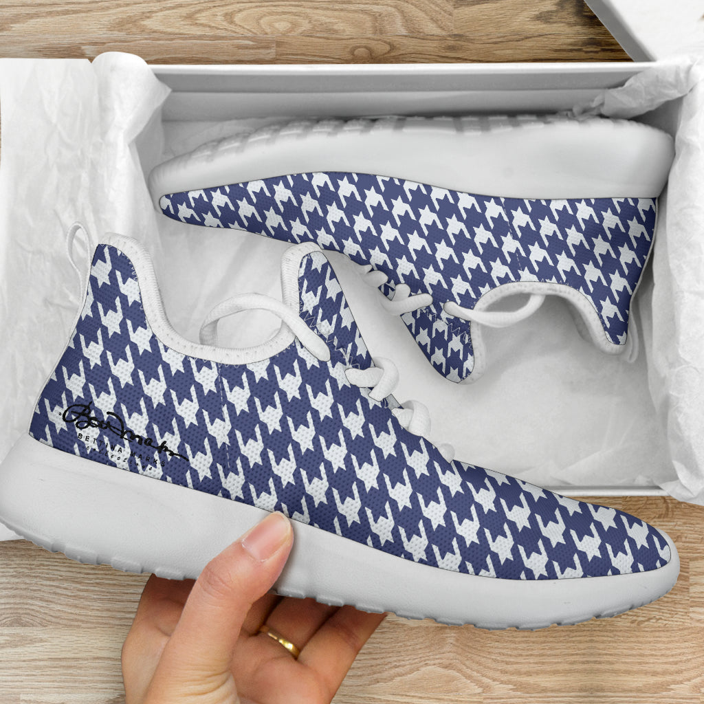 Navy Blue Houndstooth Mesh Knit Sneakers