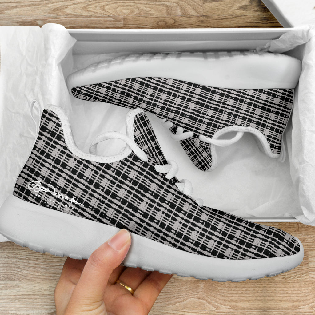 Grey Tight Plaid Mesh Knit Sneakers
