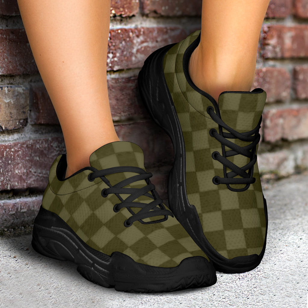 Khaki Checkerboard Athletic Sneakers