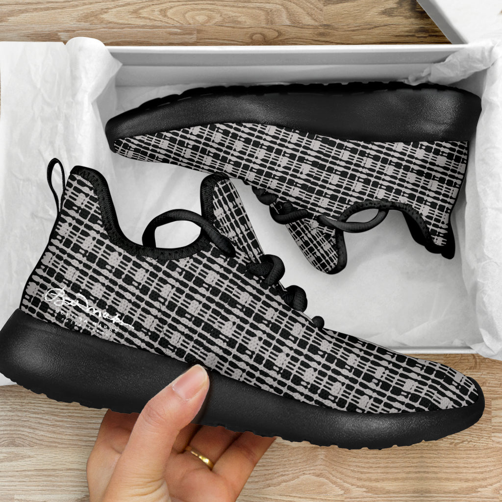 Grey Tight Plaid Mesh Knit Sneakers