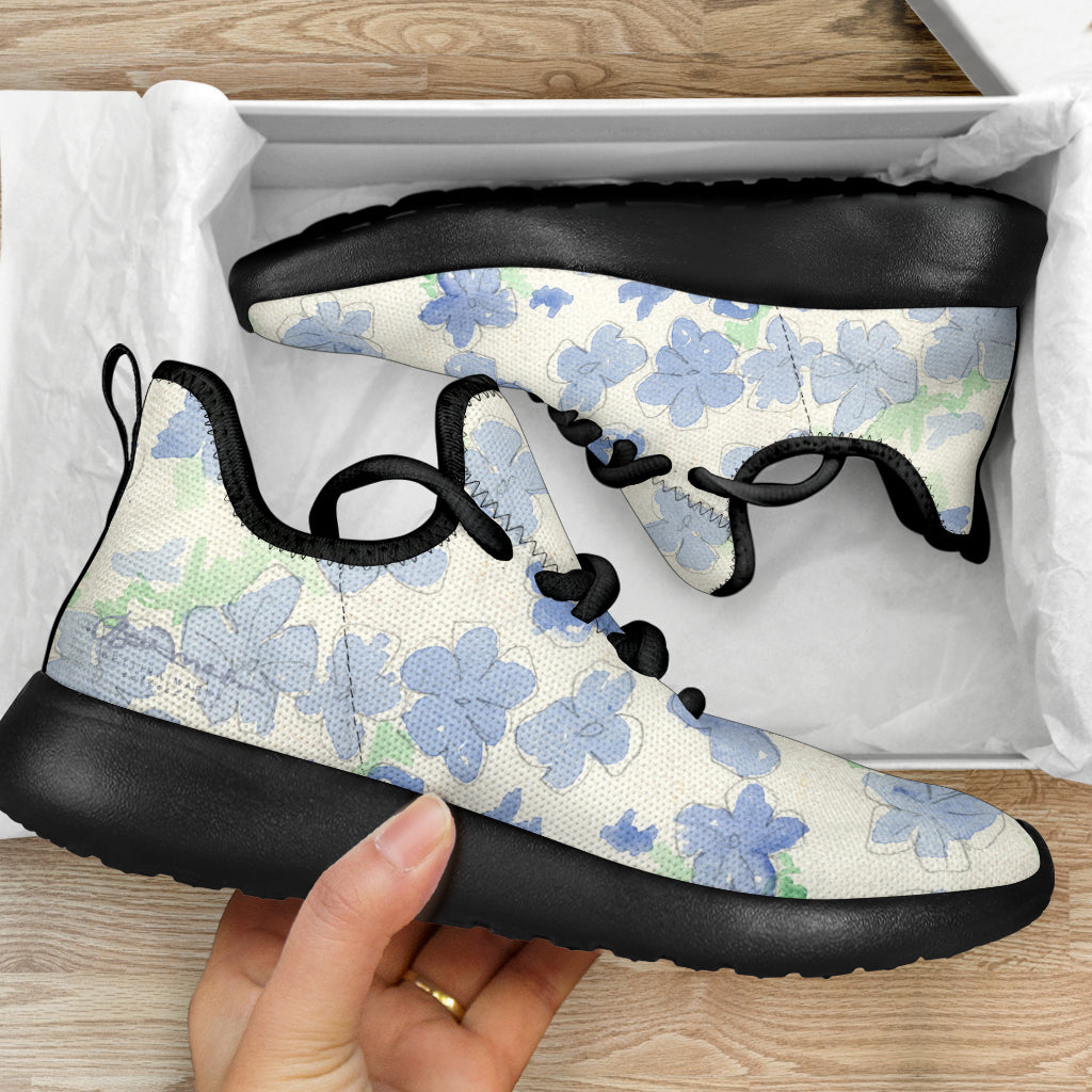 Blu&White Watercolor Floral Mesh Knit Sneakers