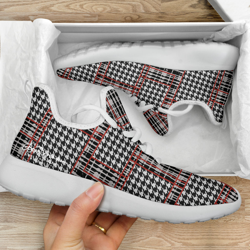 Plaid Houndstooth Mesh Knit Sneakers