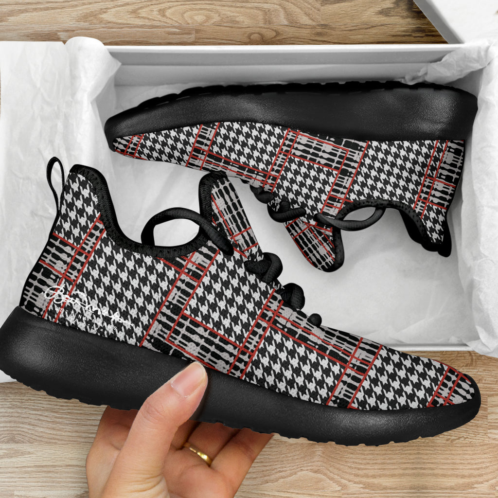 Plaid Houndstooth Mesh Knit Sneakers