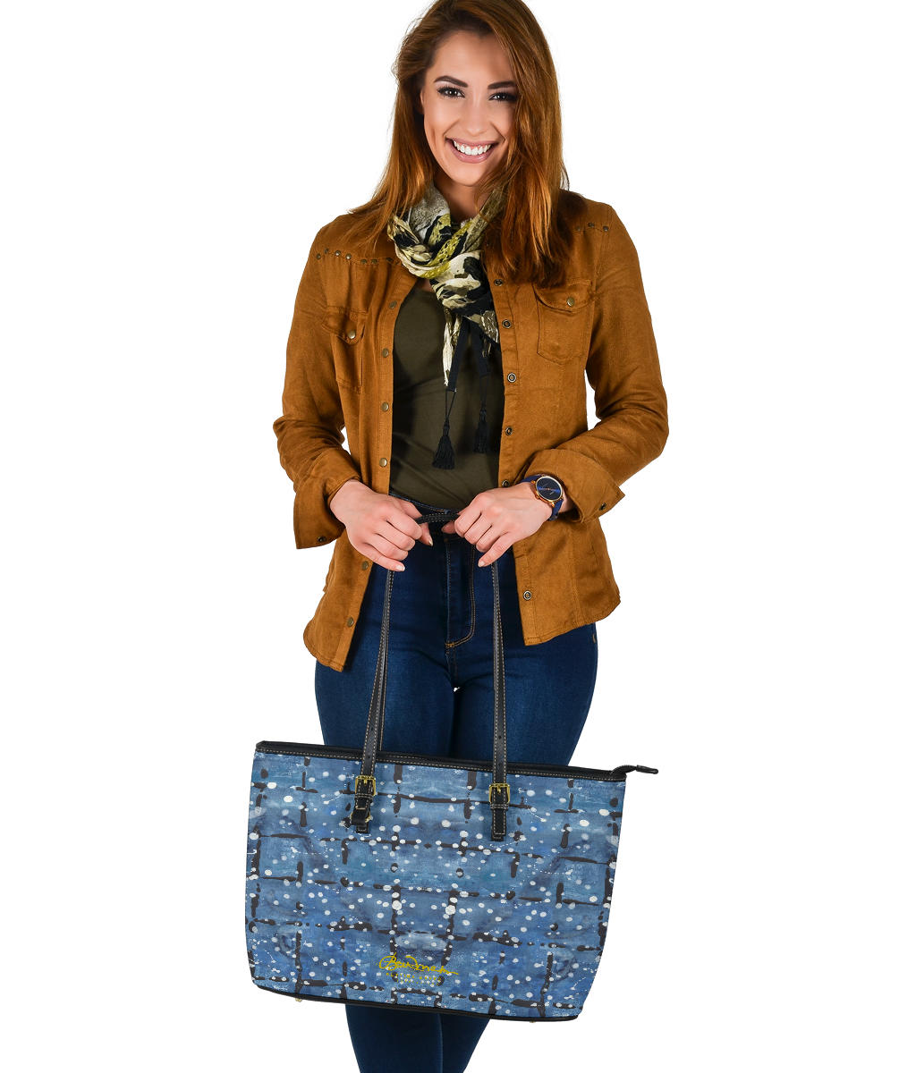 Blu&White Dotted Plaid Large Tote Bag
