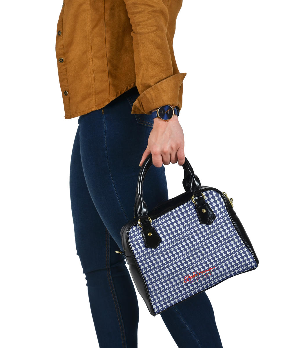 Navy Blue Houndstooth Hand Bag w Shoulder Strap