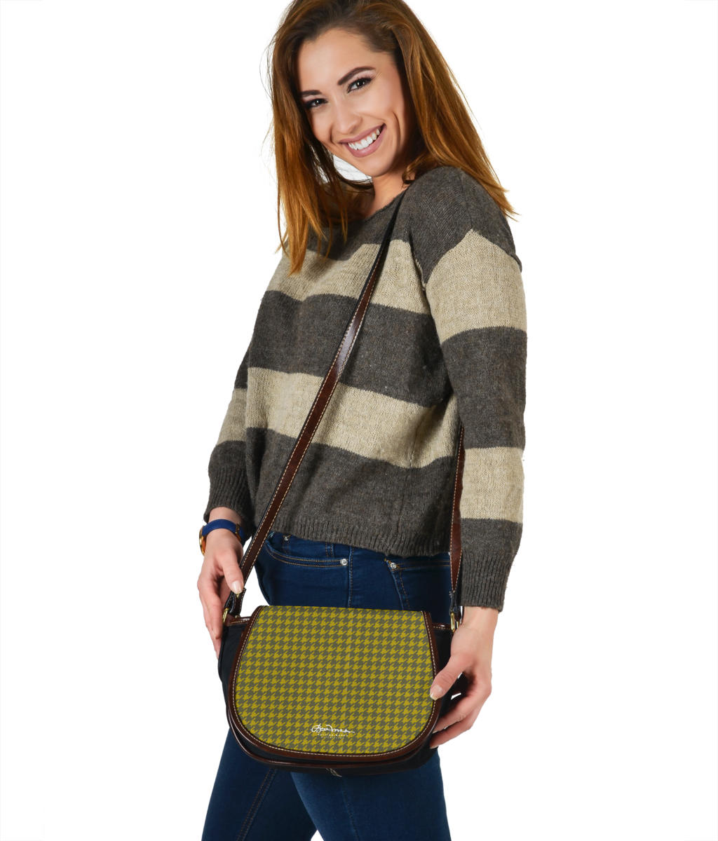 Olive Houndstooth Saddle Shoulder Bag