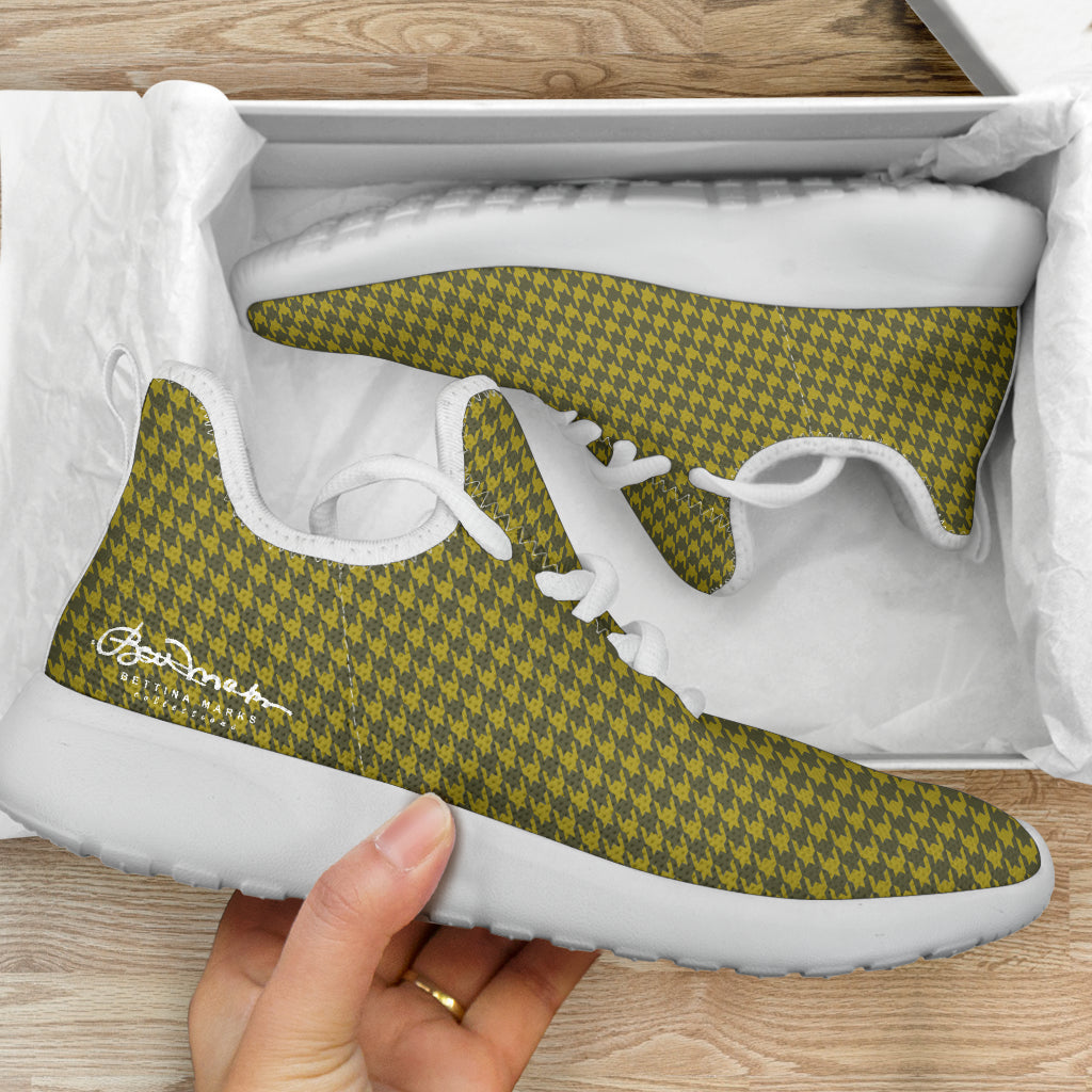 Olive Houndstooth Mesh Knit Sneakers