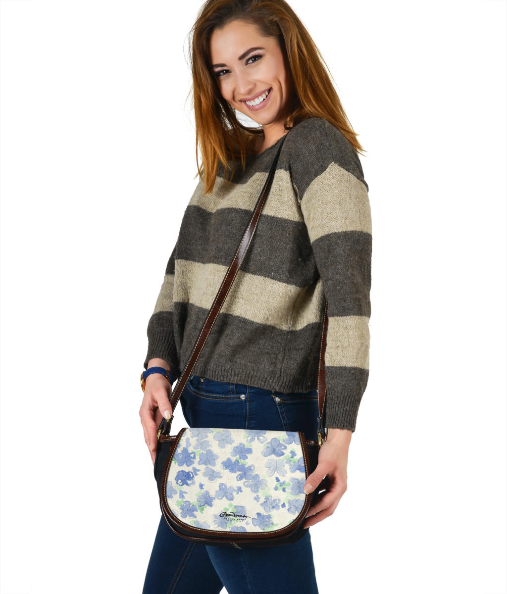 Blu&White Watercolor Floral Saddle Bag